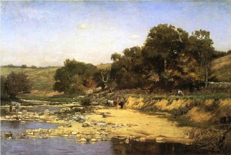 River landscape with cattle