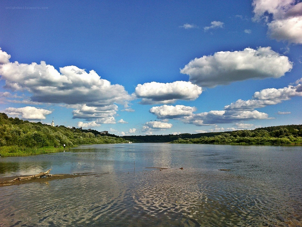 River landscape with clouds