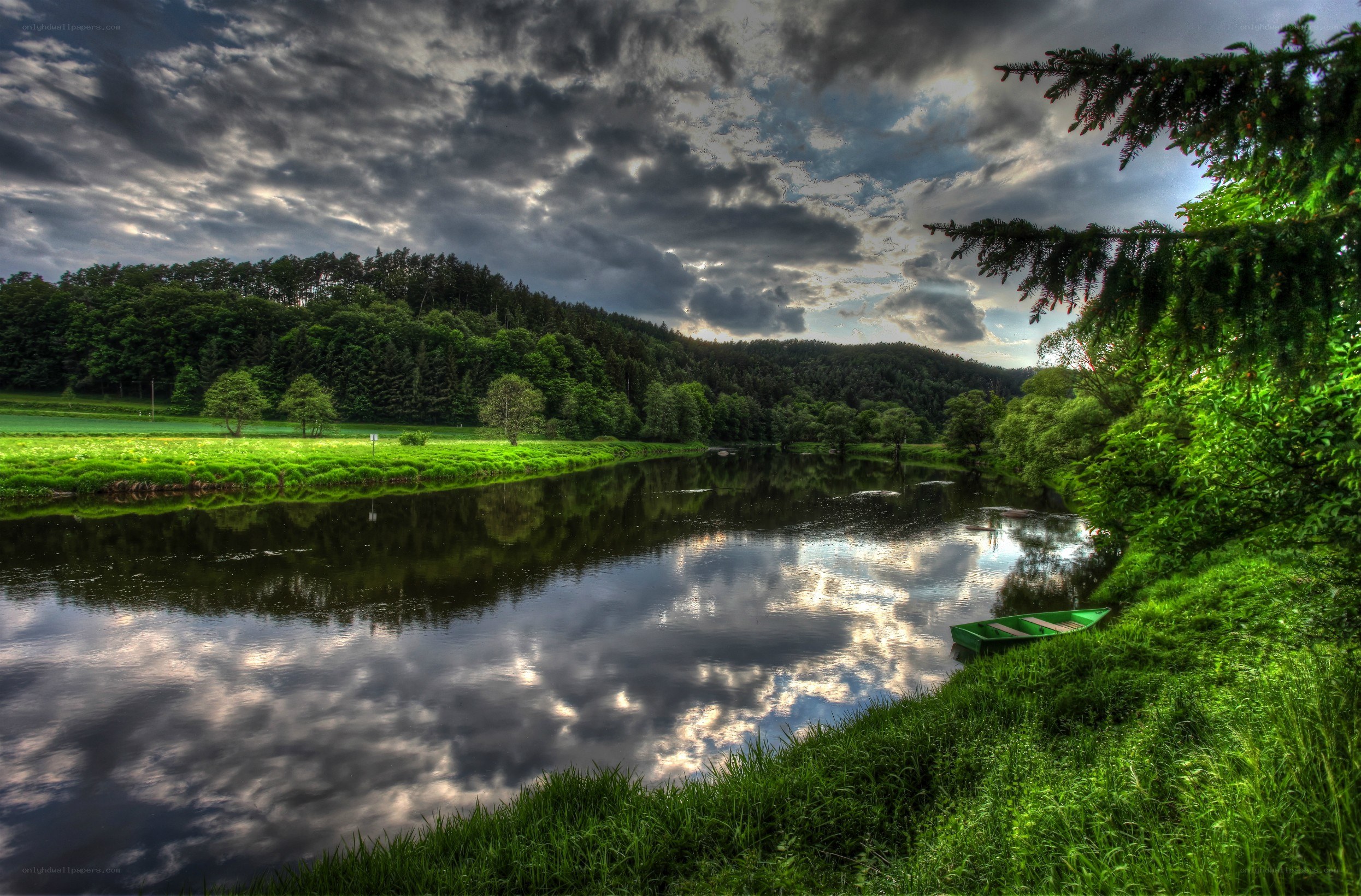 River landscape with cloudy sky