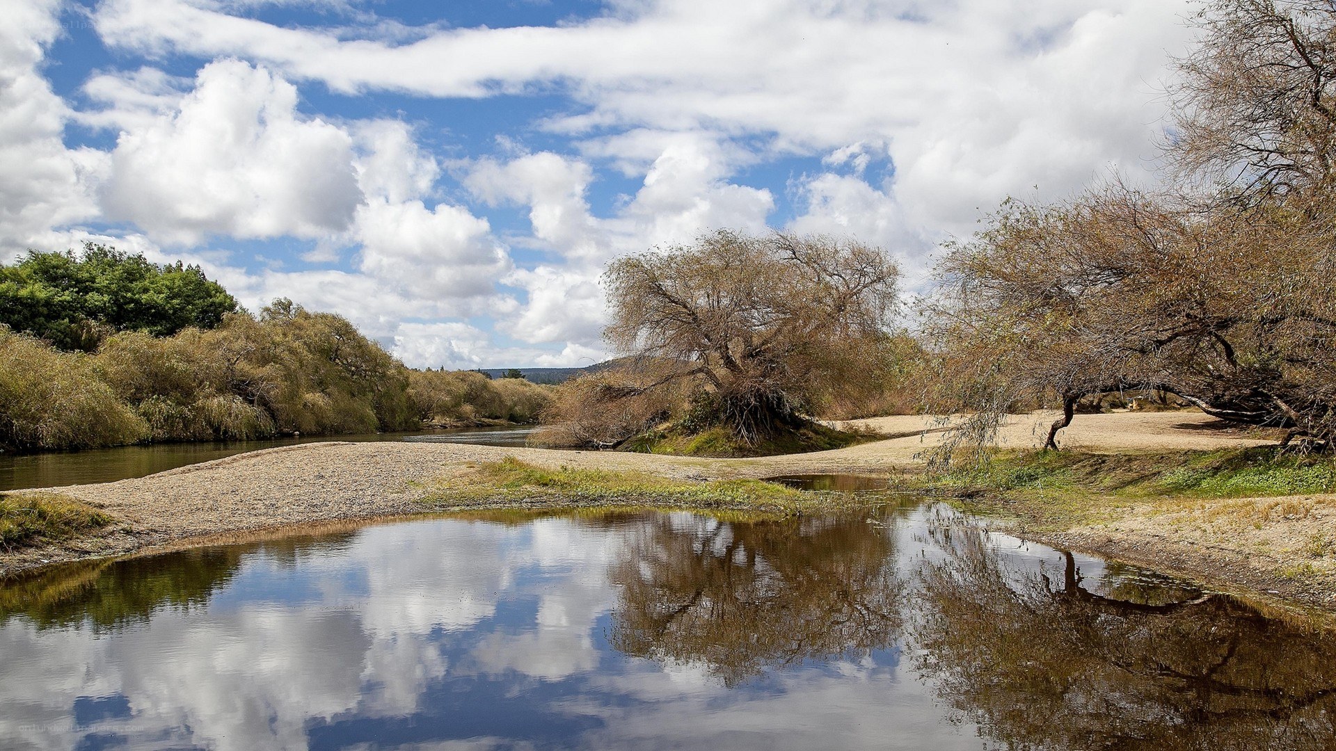 River landscape with cloudy sky