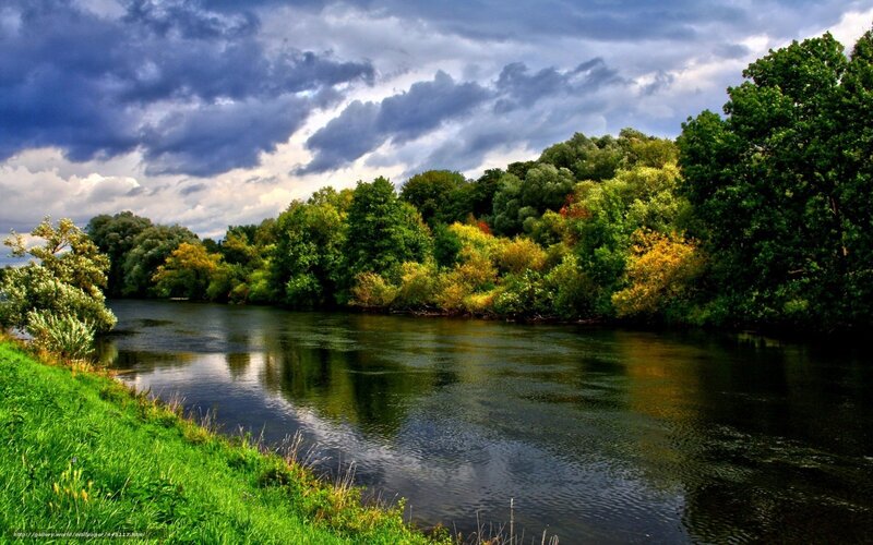 River landscape with cloudy sky