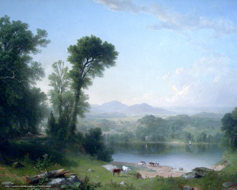 River landscape with cows