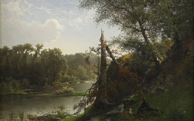 River landscape with fisherman