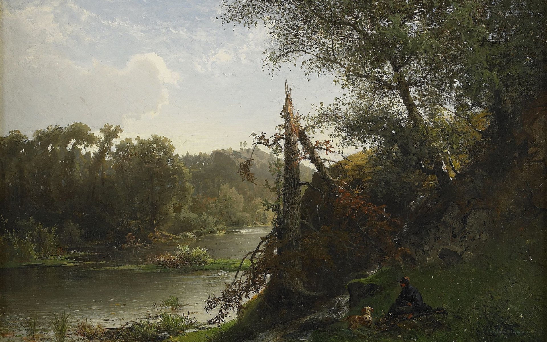 River landscape with fisherman