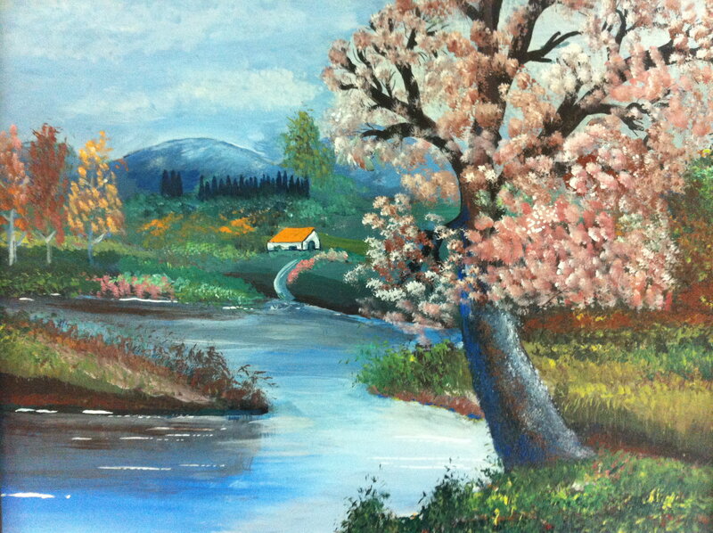 River Landscape with House — Blue