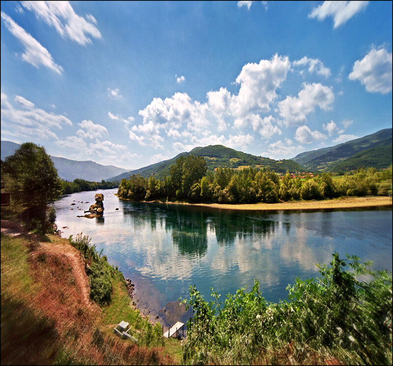 River landscape with mountains