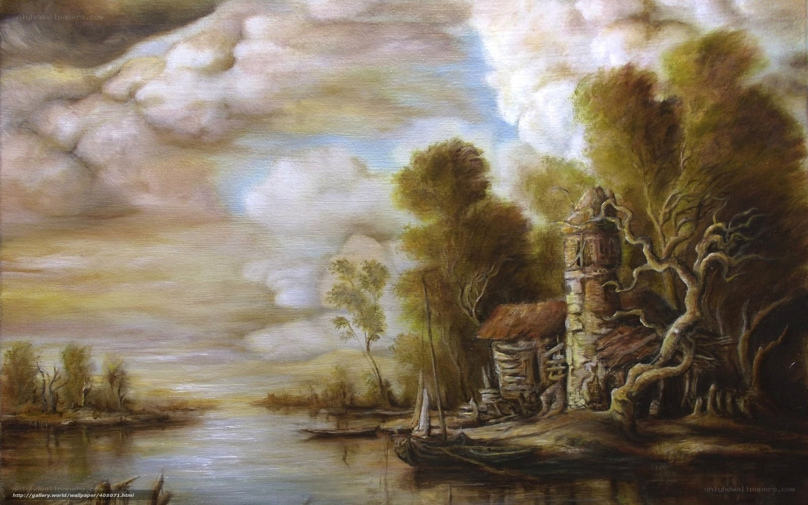 River landscape with old house