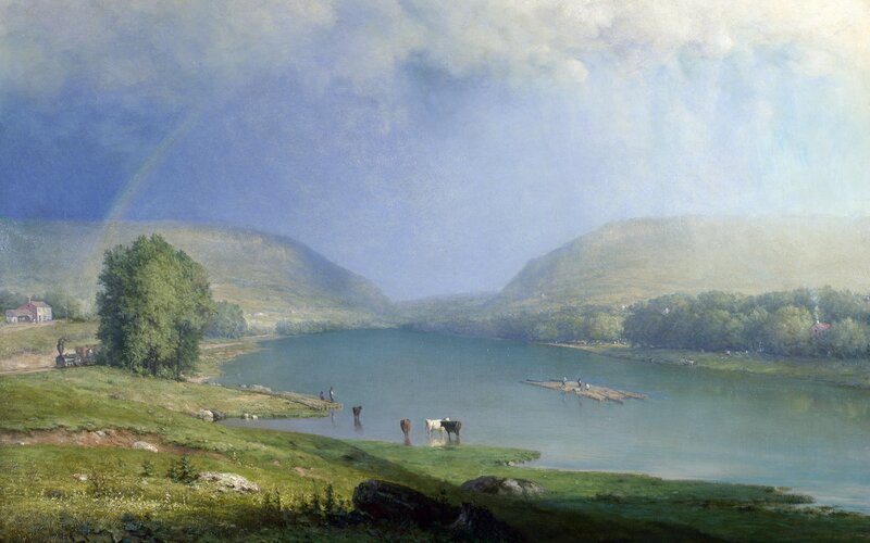 River Landscape with Rainbow