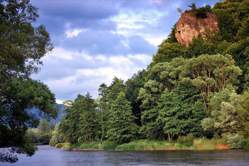 River landscape with rock formation