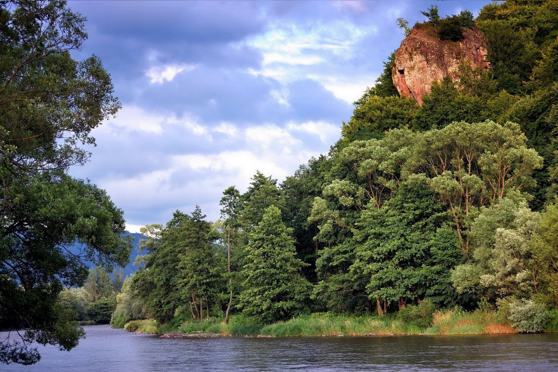 River landscape with rock formation