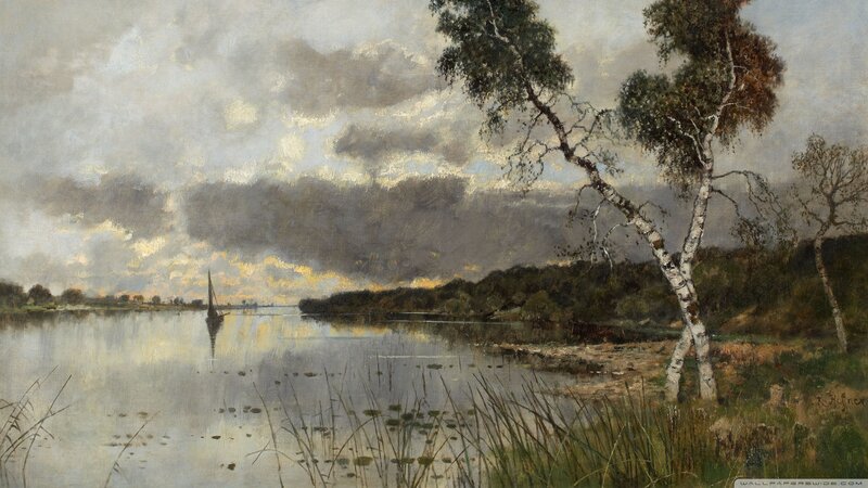 River landscape with sailboat