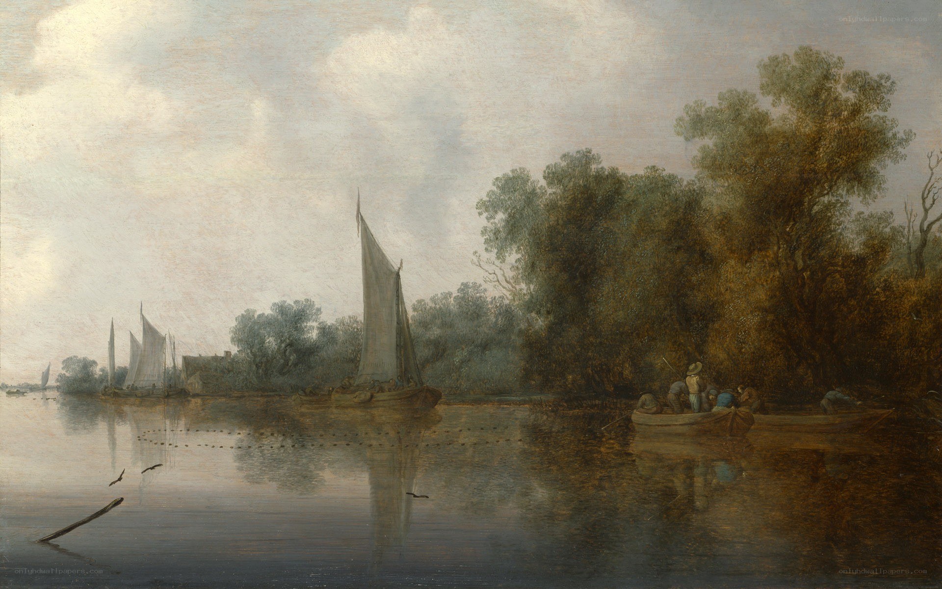 River landscape with sailboats