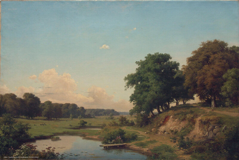 River Landscape with Trees — Blue, Serene