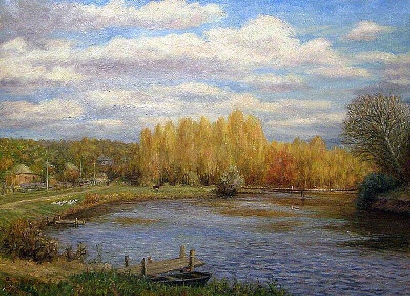 River Landscape with Trees — Blue