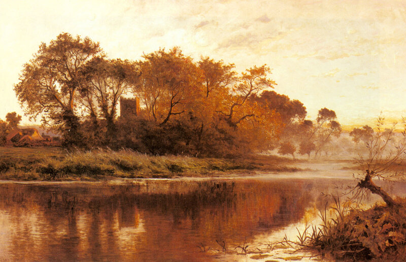 River Landscape with Trees — Brown