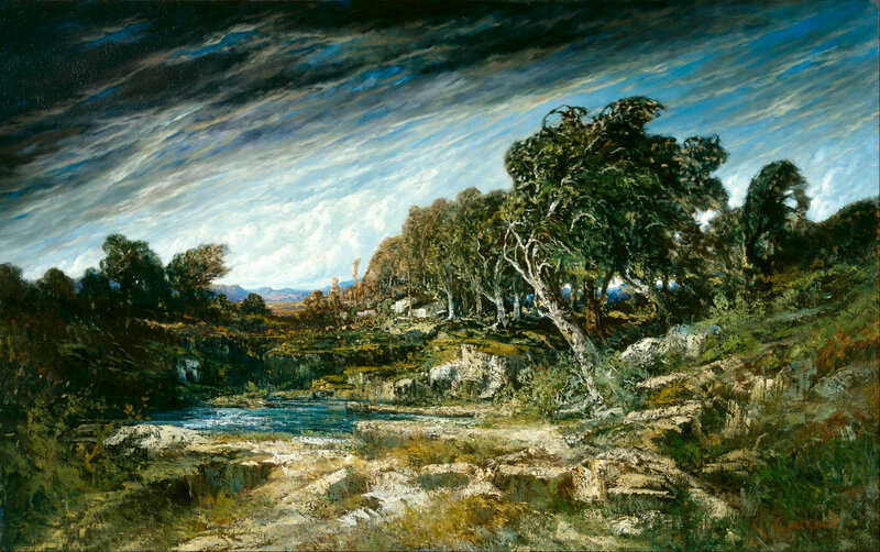 River Landscape with Trees — Green, Dramatic