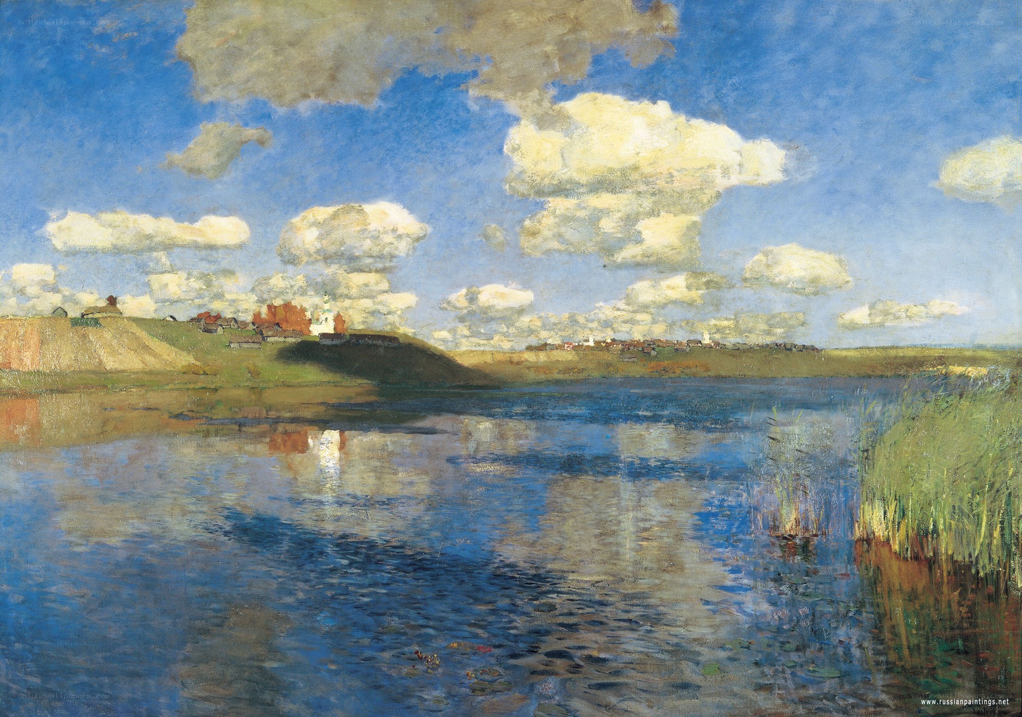 River landscape with village