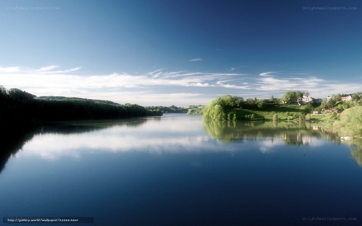 River landscape with village
