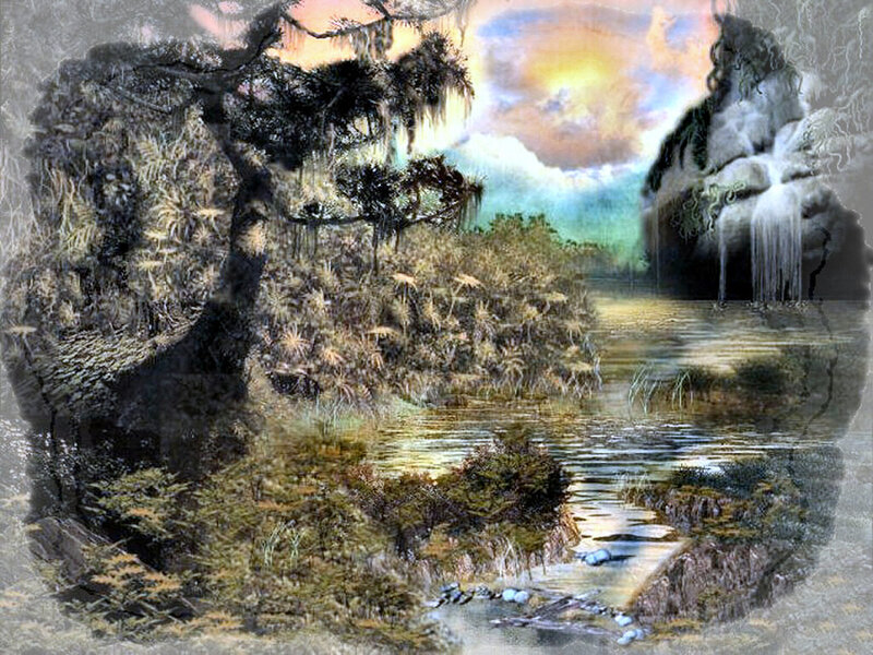 River Landscape with Waterfall