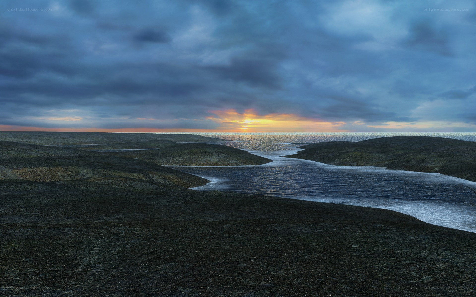 River leading to ocean at sunset