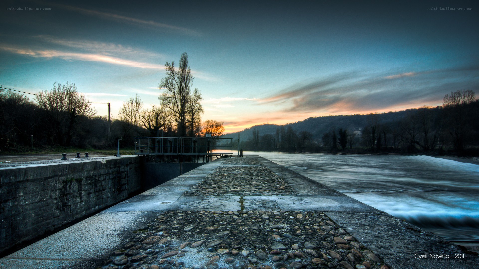 River lock at sunset