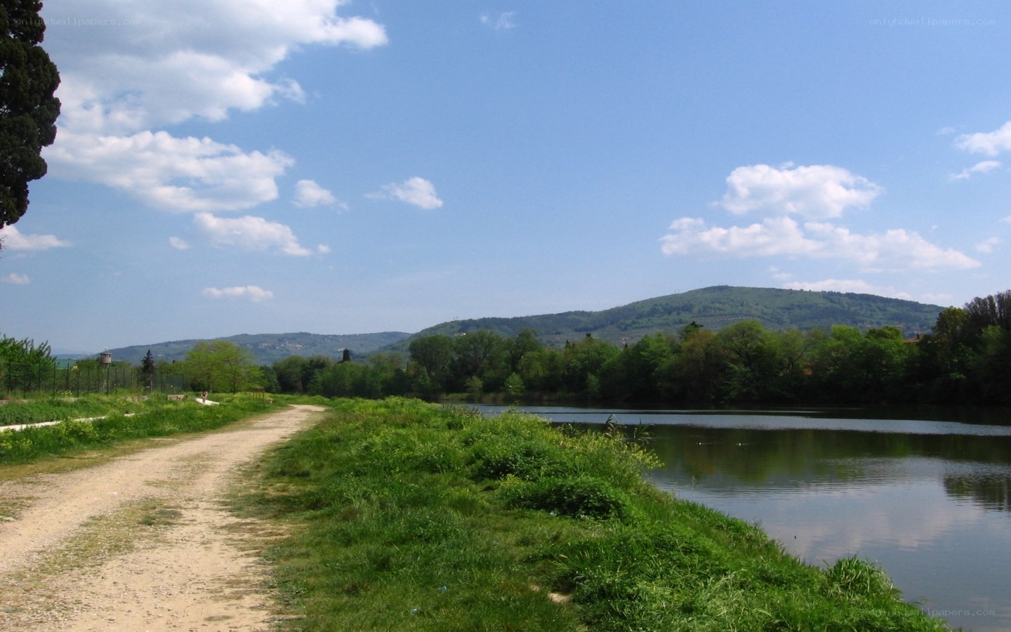 River path with hills in background