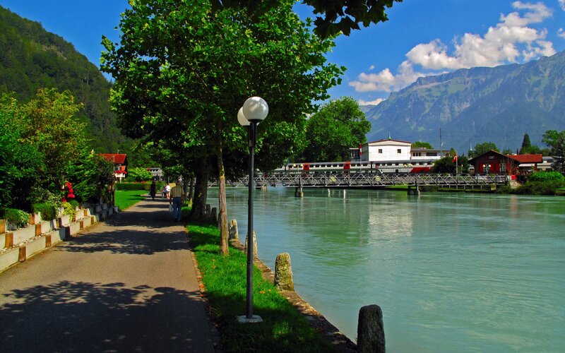 River path with mountains in background