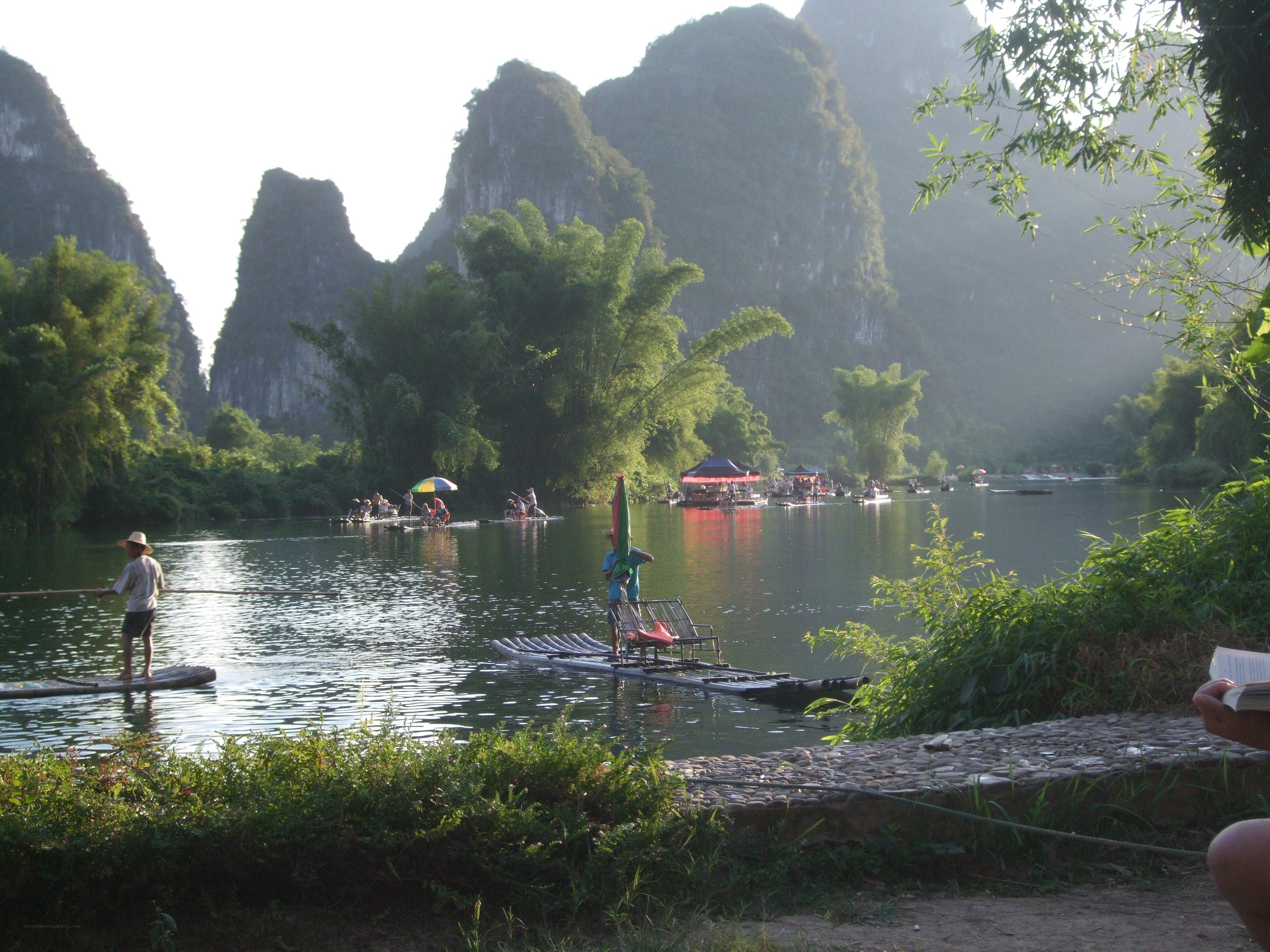 River rafting in karst landscape
