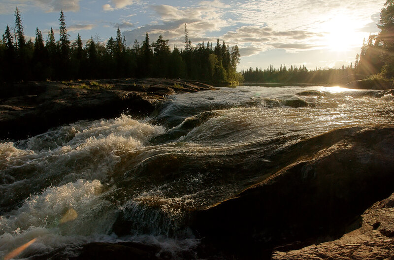 River Rapids at Sunset — Brown, Dramatic