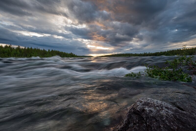 River Rapids at Sunset — Gray