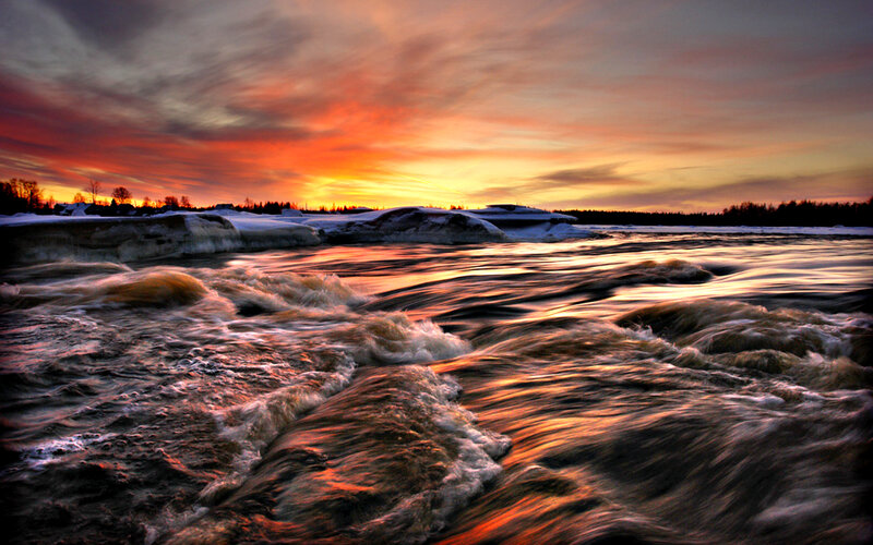 River Rapids at Sunset — Orange, Dramatic