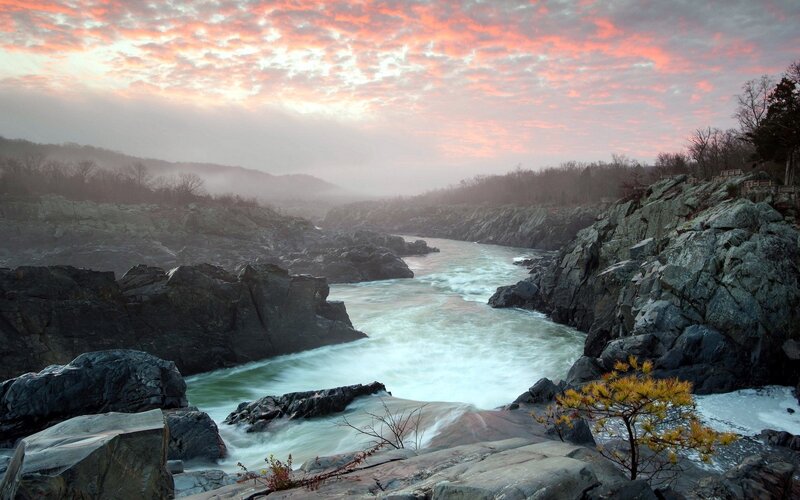 river rapids at sunset