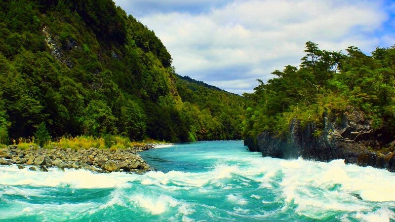 River Rapids in Forest — Green, Dynamic, Afternoon, Photograph, Trees, Rocks