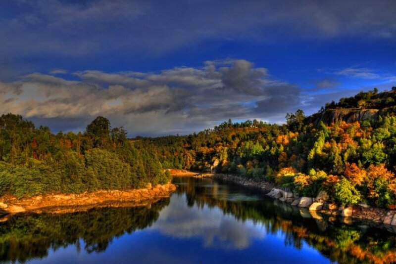 River Reflecting Autumn Trees — Blue