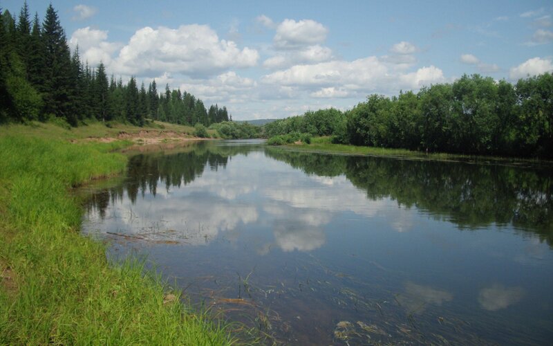 River reflecting clouds