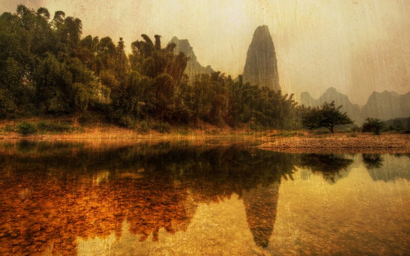 River Reflecting Karst Mountains
