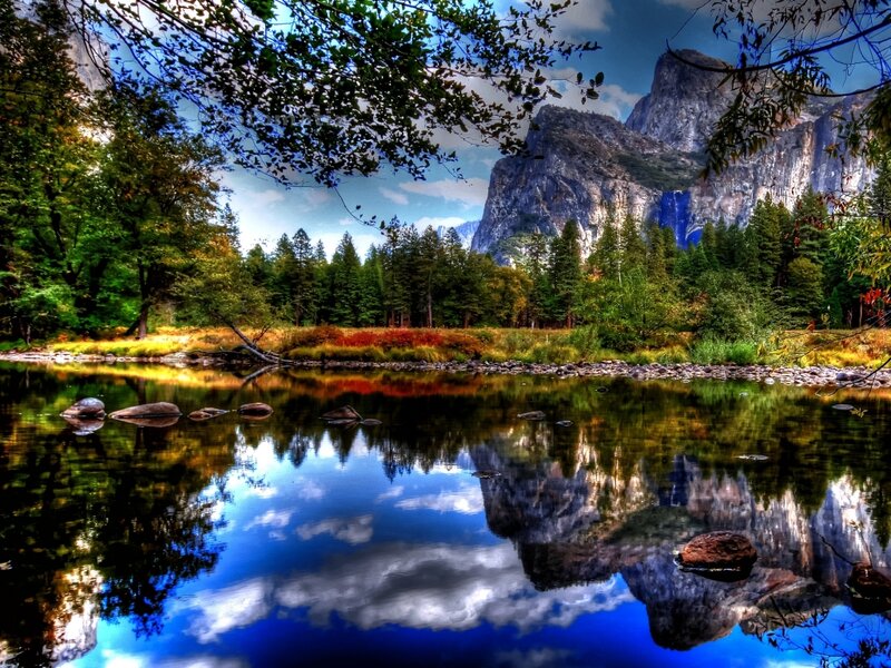 River Reflecting Mountains — Blue, Serene, Afternoon, Photograph