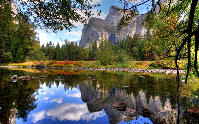 River Reflecting Mountains — Blue, Serene, Afternoon, Photograph, Trees