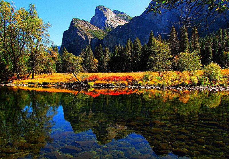 River Reflecting Mountains — Green, Serene, Autumn