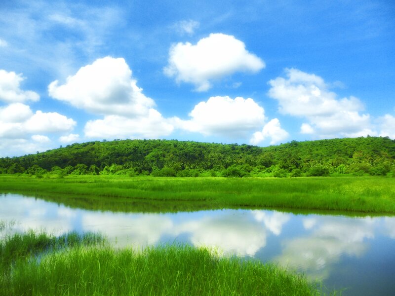 River Reflecting Sky — Blue, Serene, Afternoon, Photograph, Clouds