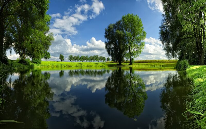 River Reflecting Sky — Blue, Serene, Afternoon