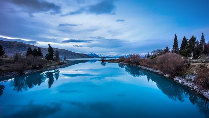 River Reflecting Sky — Blue, Serene, Dusk, Photograph