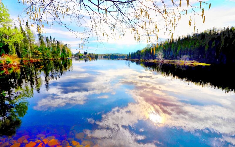 River Reflecting Sky — Blue, Serene, Spring