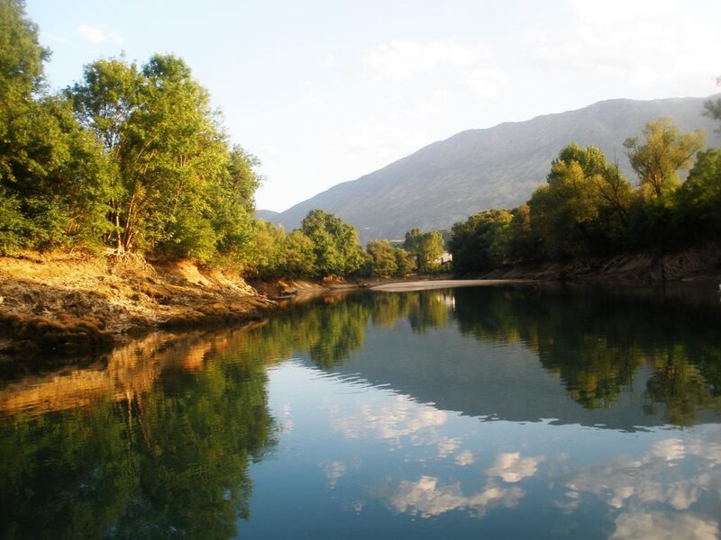 River Reflecting Sky — Green, Serene
