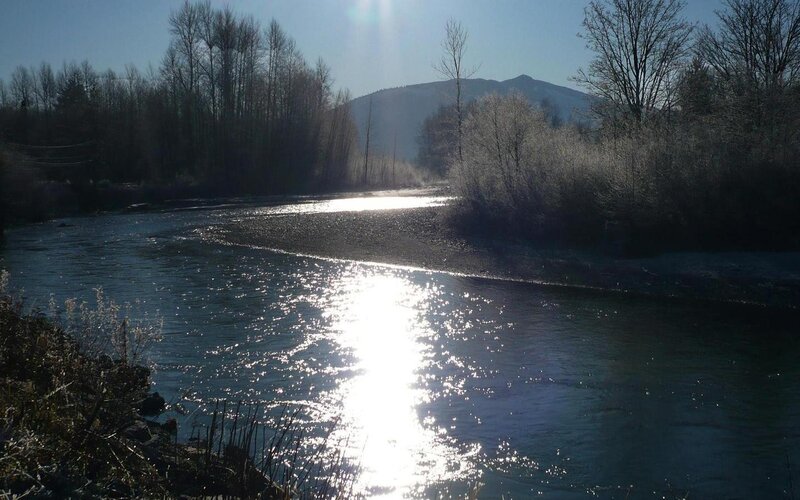 River Reflecting Sunlight — Blue
