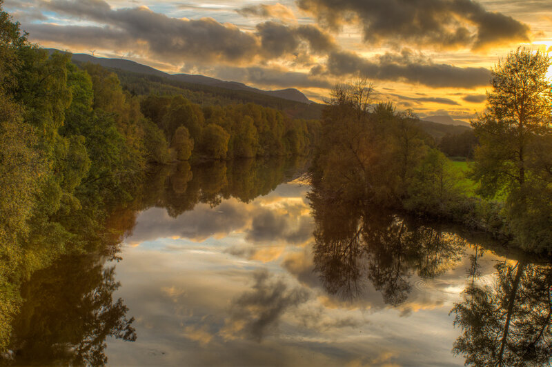 River Reflecting Sunset — Gold, Serene