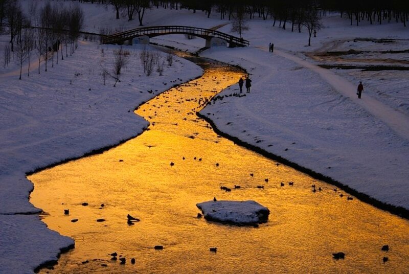River Reflecting Sunset — Gold