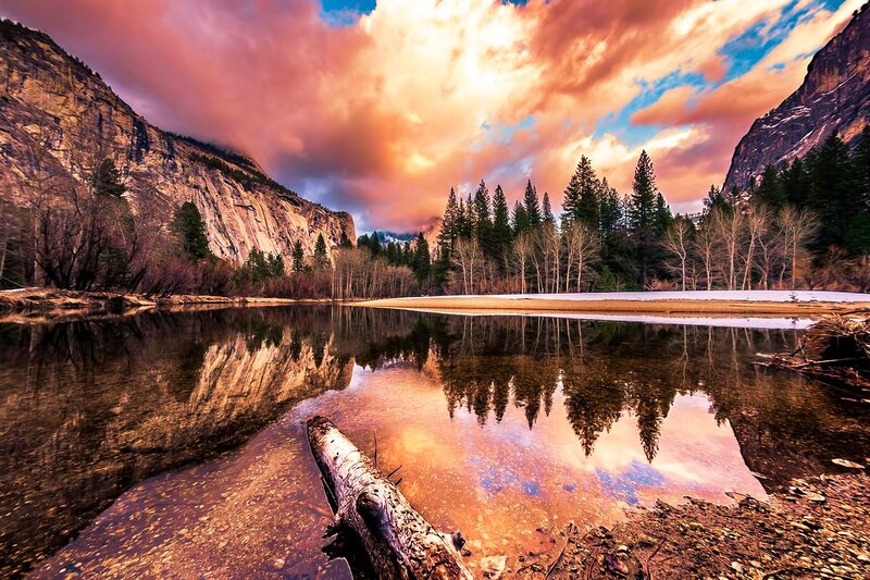 River Reflecting Sunset — Orange, Dramatic