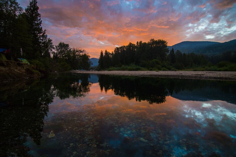 River Reflecting Sunset — Orange, Serene, Photograph, Trees