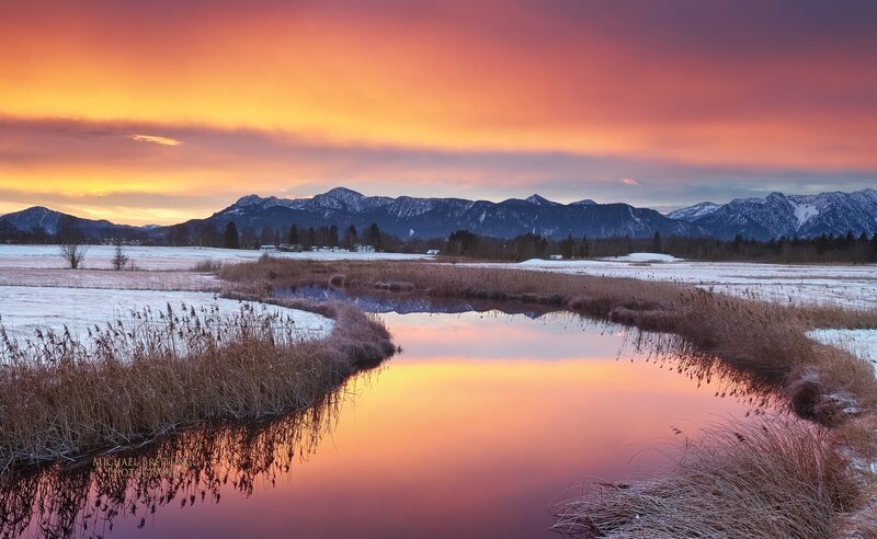 River Reflecting Sunset — Orange, Serene